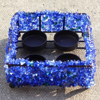 Cobalt Blue Square Beaded Tealight Holders