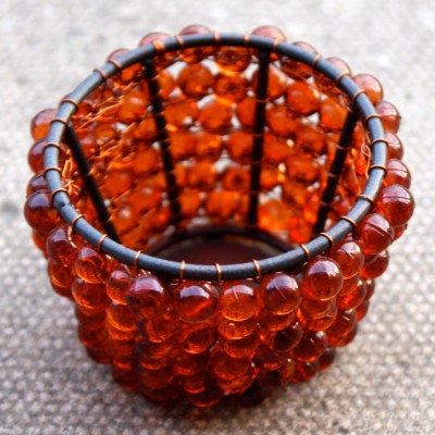 Dark Orange Beaded Tealight Holders