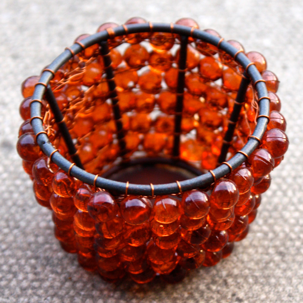 Dark Orange Beaded Tealight Holders Ten and a Half Thousand Things