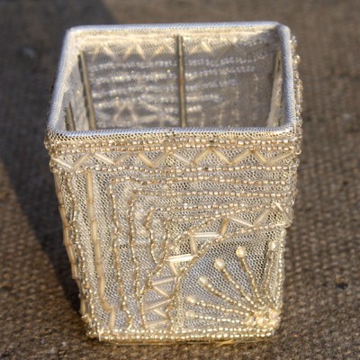 Square White Beaded Tealight Holders