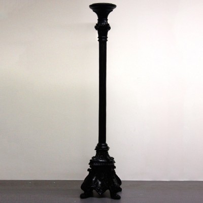 Black Lacquer Carved Wooden Candle Stand