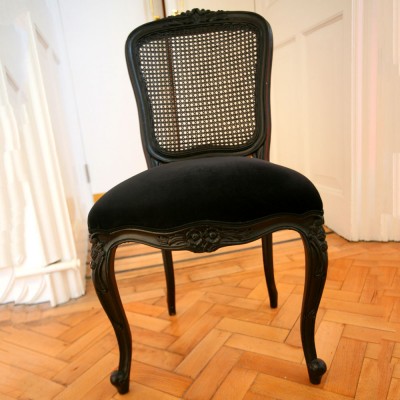 Black Wicker and Velvet Chair