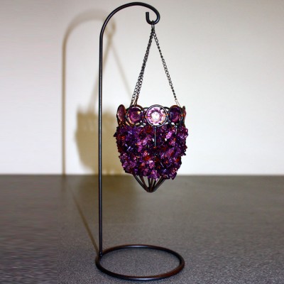 Purple Beaded Tealight Holder on Stand