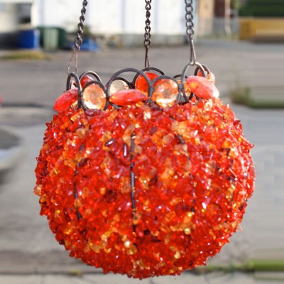 Red & Orange Beaded Bowl Hanging Lantern