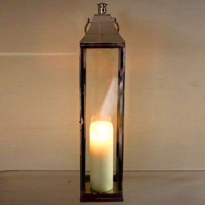 Tall Silver Metal Standing Lantern