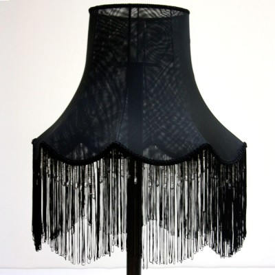 Black Lampshade with Crystal Beads and Black Tassels