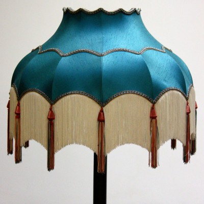 Turquoise Lampshade with White Tassels