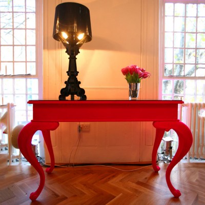 Pink Flocked Console Table - Large