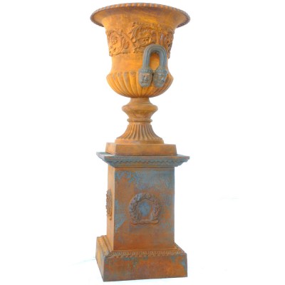 Wrought Iron Urn On Plinth