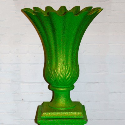 Green with Gold Speckle Plastic Floral Vase